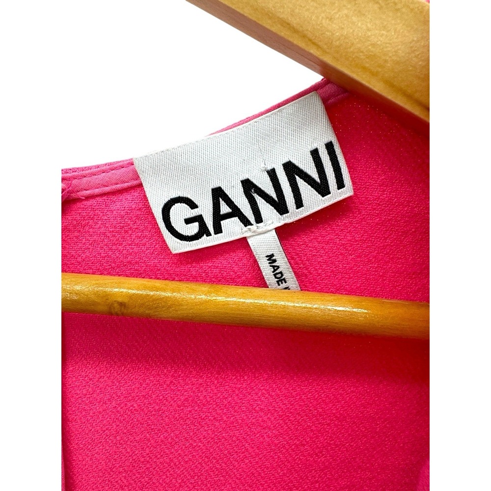 GANNI Hot Pink Mini‎ Dress V-Neck Short Sleeve A-Line Scandi Chic Size 38 US 6 - Picture 4 of 7
